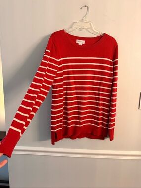 Liz Claiborne Red and White Striped Scoop Neck Sweater